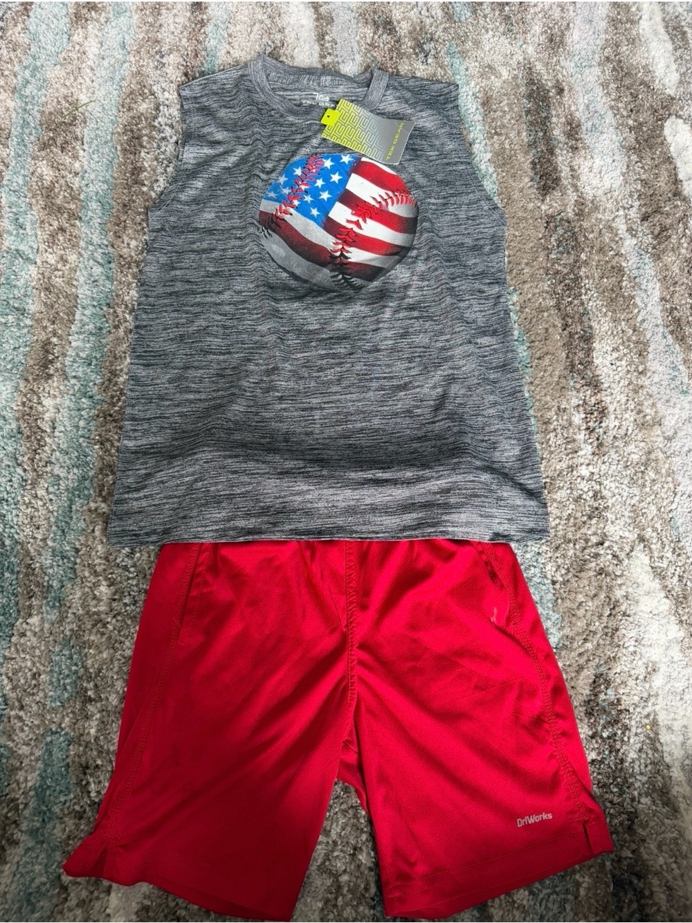 NWT Tek Gear Grey baseball tank Top size S red Shorts Size M 8